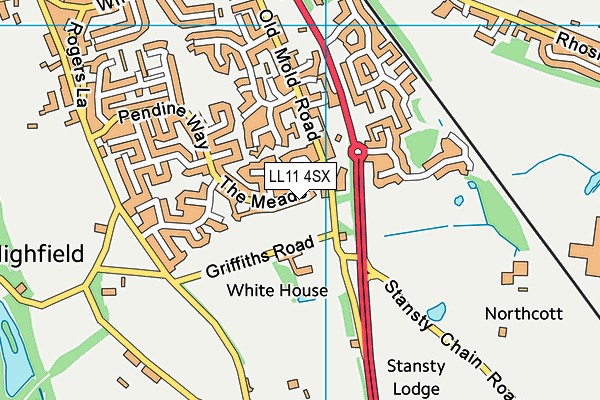 LL11 4SX map - OS VectorMap District (Ordnance Survey)