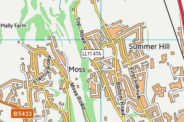 LL11 4TA map - OS VectorMap District (Ordnance Survey)