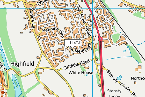 LL11 4TJ map - OS VectorMap District (Ordnance Survey)