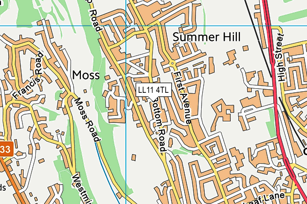 LL11 4TL map - OS VectorMap District (Ordnance Survey)