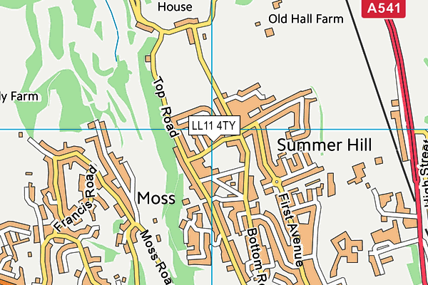 LL11 4TY map - OS VectorMap District (Ordnance Survey)