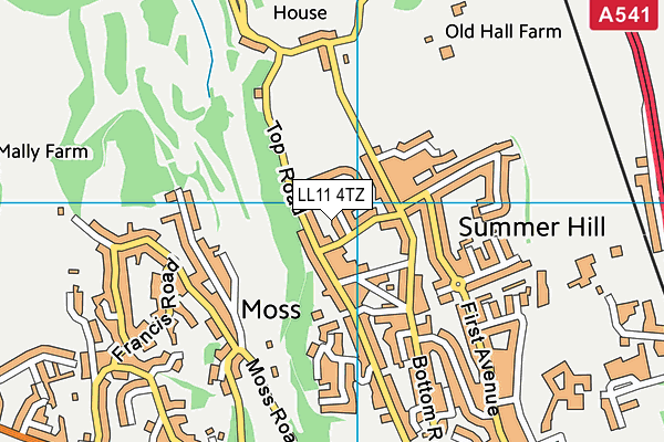 LL11 4TZ map - OS VectorMap District (Ordnance Survey)