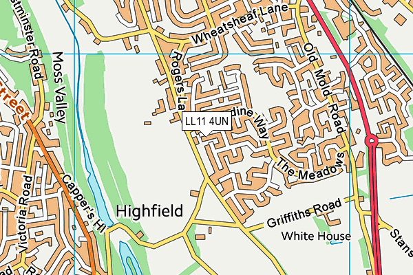 LL11 4UN map - OS VectorMap District (Ordnance Survey)