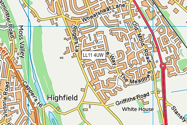 LL11 4UW map - OS VectorMap District (Ordnance Survey)