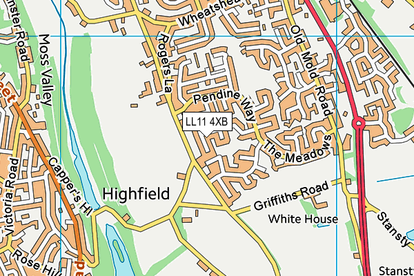 LL11 4XB map - OS VectorMap District (Ordnance Survey)