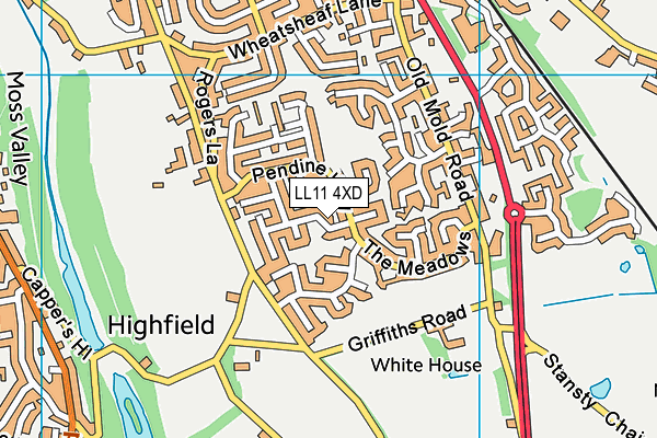 LL11 4XD map - OS VectorMap District (Ordnance Survey)