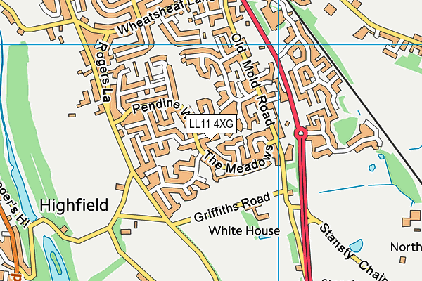 LL11 4XG map - OS VectorMap District (Ordnance Survey)
