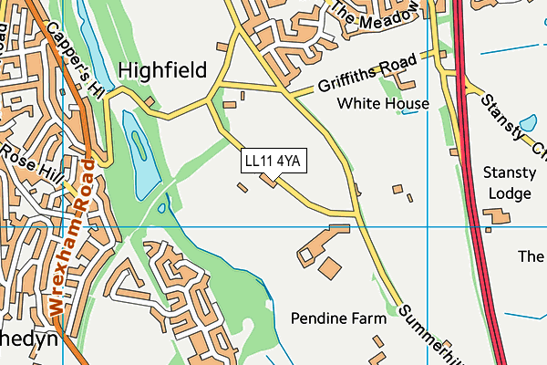 LL11 4YA map - OS VectorMap District (Ordnance Survey)