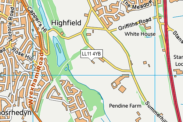 LL11 4YB map - OS VectorMap District (Ordnance Survey)