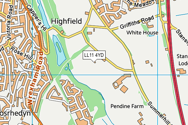 LL11 4YD map - OS VectorMap District (Ordnance Survey)