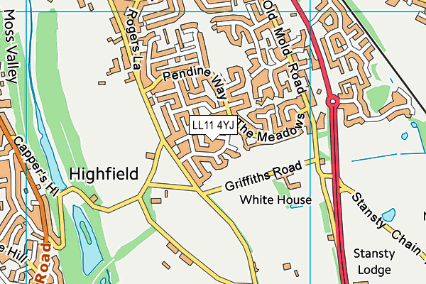 LL11 4YJ map - OS VectorMap District (Ordnance Survey)