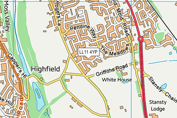 LL11 4YP map - OS VectorMap District (Ordnance Survey)