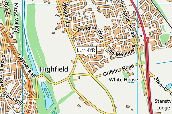 LL11 4YR map - OS VectorMap District (Ordnance Survey)