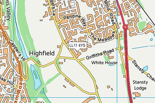 LL11 4YS map - OS VectorMap District (Ordnance Survey)