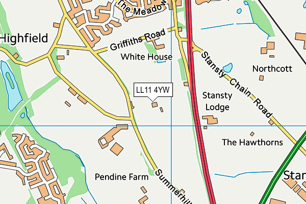 LL11 4YW map - OS VectorMap District (Ordnance Survey)