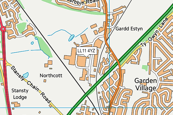 LL11 4YZ map - OS VectorMap District (Ordnance Survey)