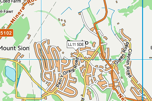 LL11 5DE map - OS VectorMap District (Ordnance Survey)