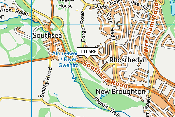 LL11 5RE map - OS VectorMap District (Ordnance Survey)