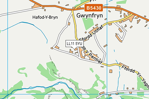 LL11 5YU map - OS VectorMap District (Ordnance Survey)