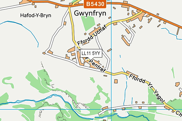 LL11 5YY map - OS VectorMap District (Ordnance Survey)