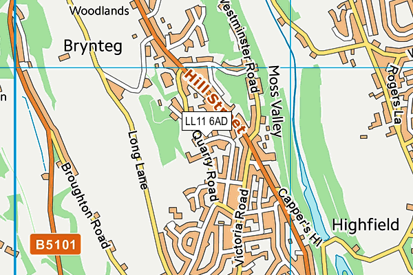 LL11 6AD map - OS VectorMap District (Ordnance Survey)