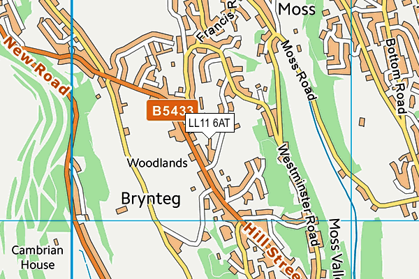 LL11 6AT map - OS VectorMap District (Ordnance Survey)