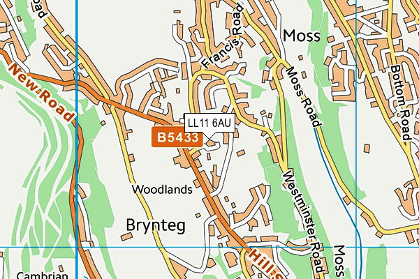 LL11 6AU map - OS VectorMap District (Ordnance Survey)
