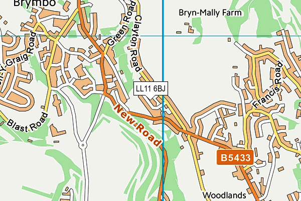 LL11 6BJ map - OS VectorMap District (Ordnance Survey)