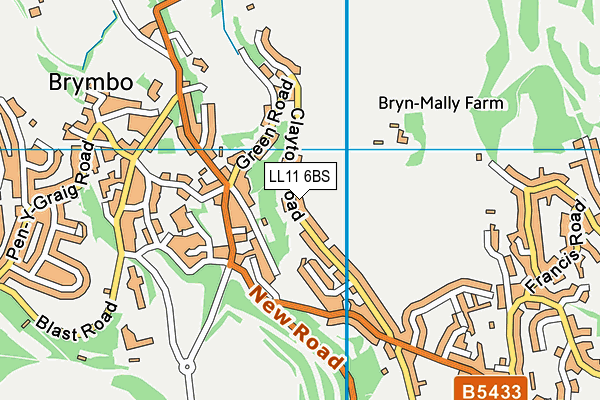 LL11 6BS map - OS VectorMap District (Ordnance Survey)