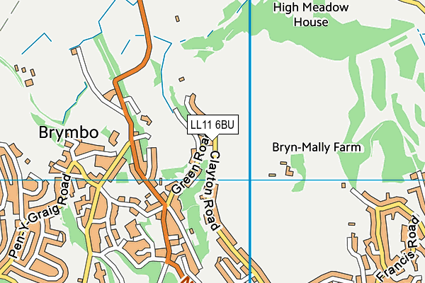 LL11 6BU map - OS VectorMap District (Ordnance Survey)