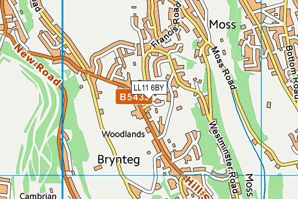 LL11 6BY map - OS VectorMap District (Ordnance Survey)