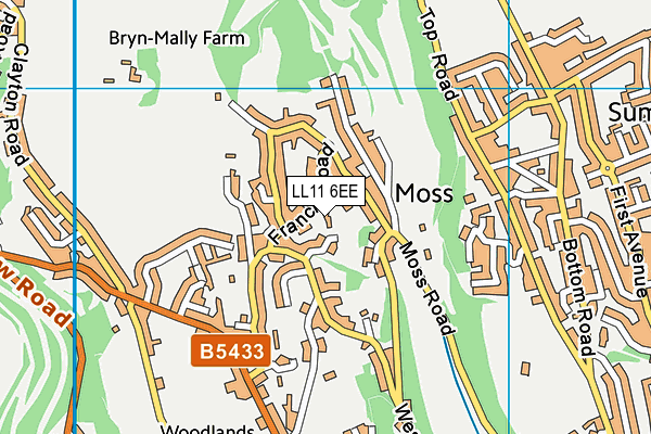 LL11 6EE map - OS VectorMap District (Ordnance Survey)