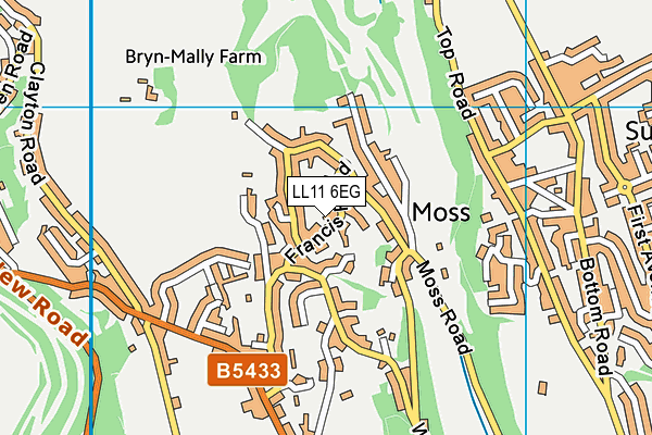 LL11 6EG map - OS VectorMap District (Ordnance Survey)