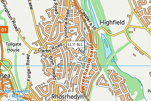 LL11 6LL map - OS VectorMap District (Ordnance Survey)