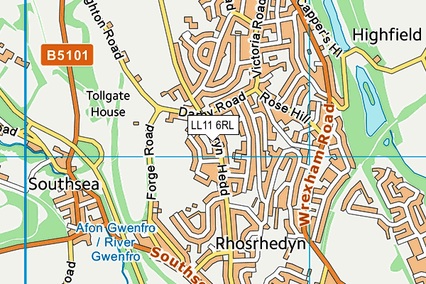 LL11 6RL map - OS VectorMap District (Ordnance Survey)