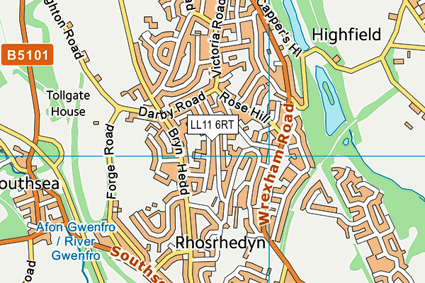 LL11 6RT map - OS VectorMap District (Ordnance Survey)
