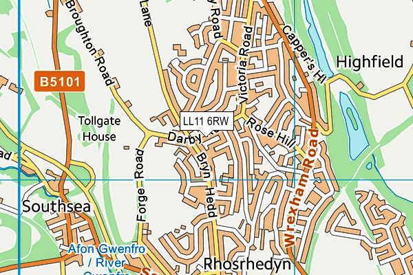 LL11 6RW map - OS VectorMap District (Ordnance Survey)