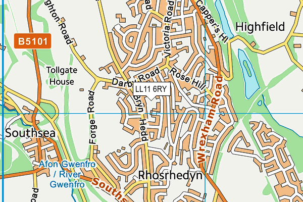 LL11 6RY map - OS VectorMap District (Ordnance Survey)