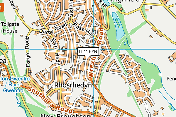 LL11 6YN map - OS VectorMap District (Ordnance Survey)