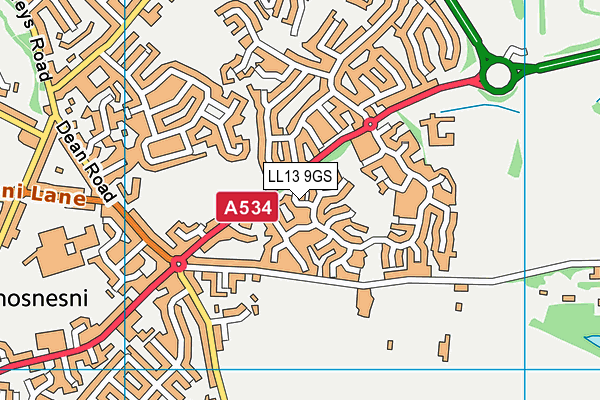 LL13 9GS map - OS VectorMap District (Ordnance Survey)