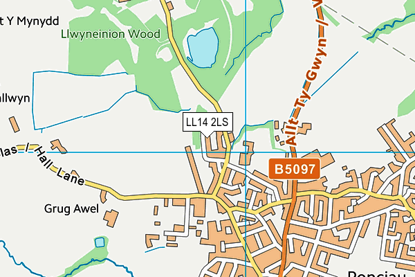 LL14 2LS map - OS VectorMap District (Ordnance Survey)