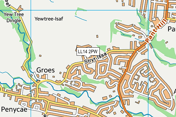 LL14 2PW map - OS VectorMap District (Ordnance Survey)
