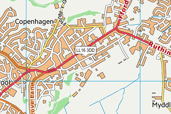 LL16 3DD map - OS VectorMap District (Ordnance Survey)