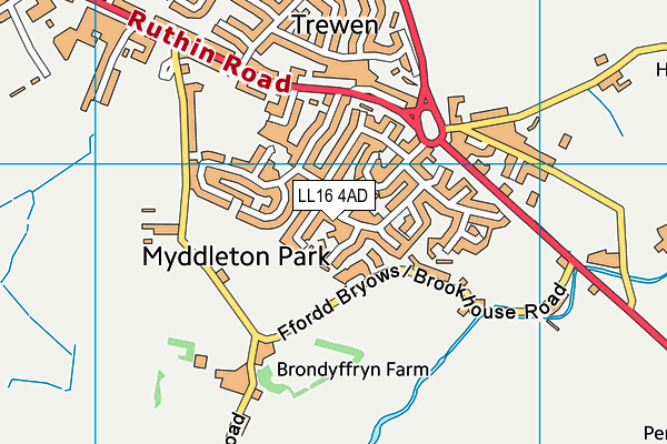 LL16 4AD map - OS VectorMap District (Ordnance Survey)