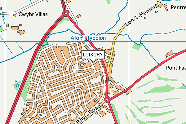 LL18 2RY map - OS VectorMap District (Ordnance Survey)