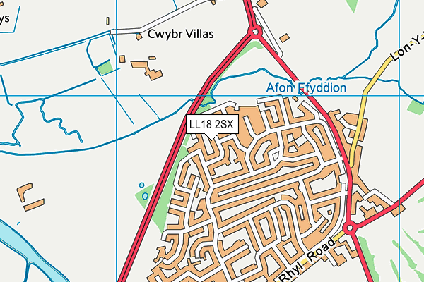 LL18 2SX map - OS VectorMap District (Ordnance Survey)