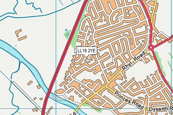 LL18 2YE map - OS VectorMap District (Ordnance Survey)