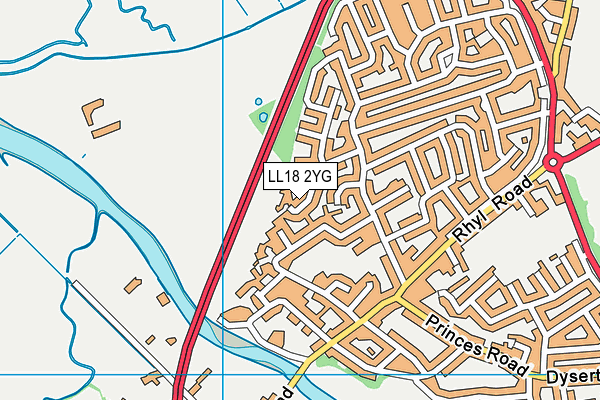 LL18 2YG map - OS VectorMap District (Ordnance Survey)