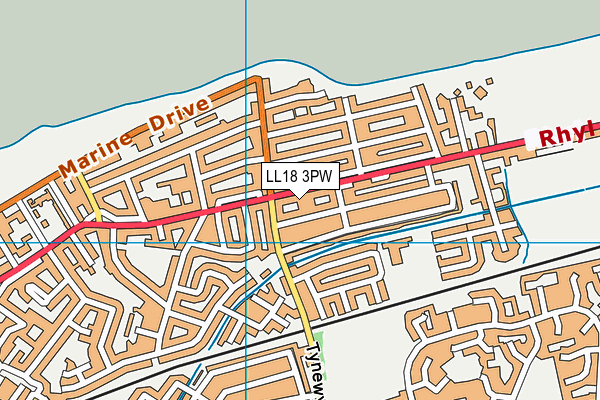 LL18 3PW map - OS VectorMap District (Ordnance Survey)