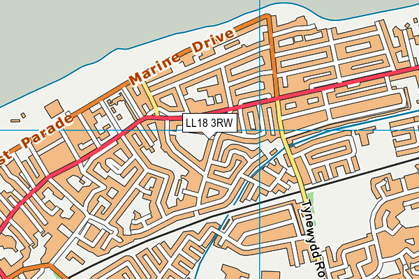 LL18 3RW map - OS VectorMap District (Ordnance Survey)